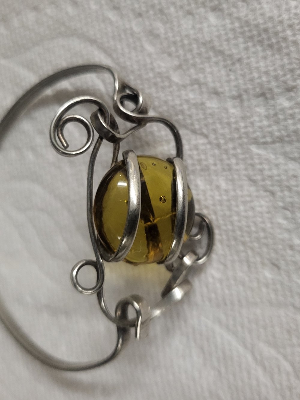 Handcrafted Silver Bracelet with Amber Yellow Glass Orb - Unbranded